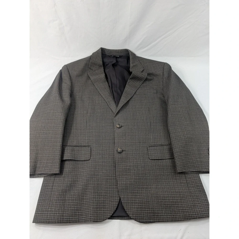 Jos. A Bank Blazer Sport Jacket 100% Wool Gray Gingham Plaid 42S 44